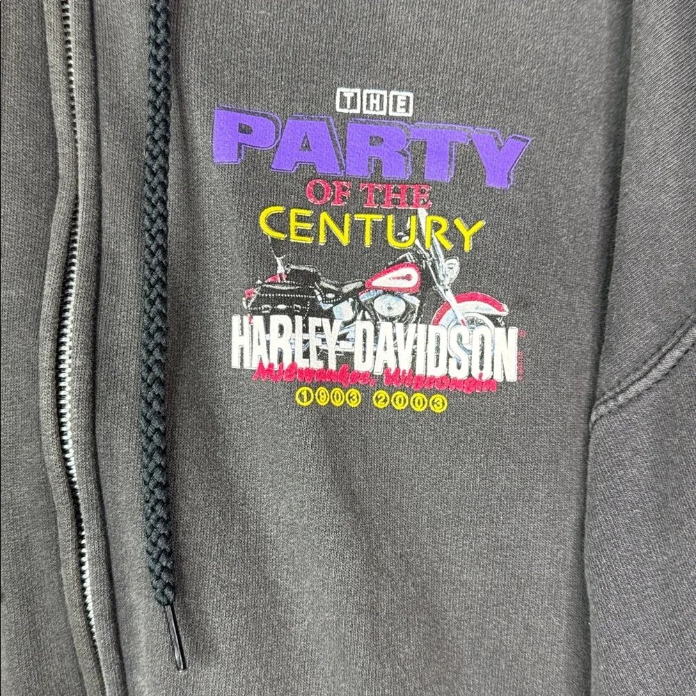 Vintage Harley Davidson Party Of The Century Black  Hooded Sweatshirt 2XL 2003